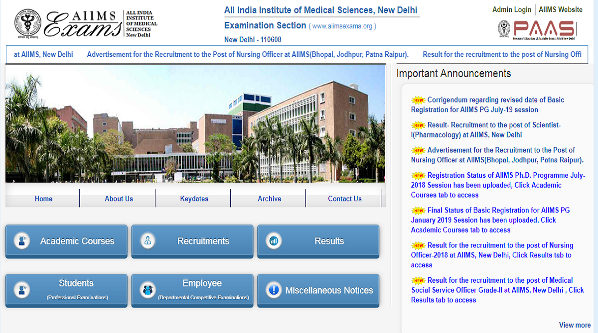 AIIMS PG Entrance examination 2019: Registration dates rescheduled, process to begin now from October 18 at www.aiimsexams.org