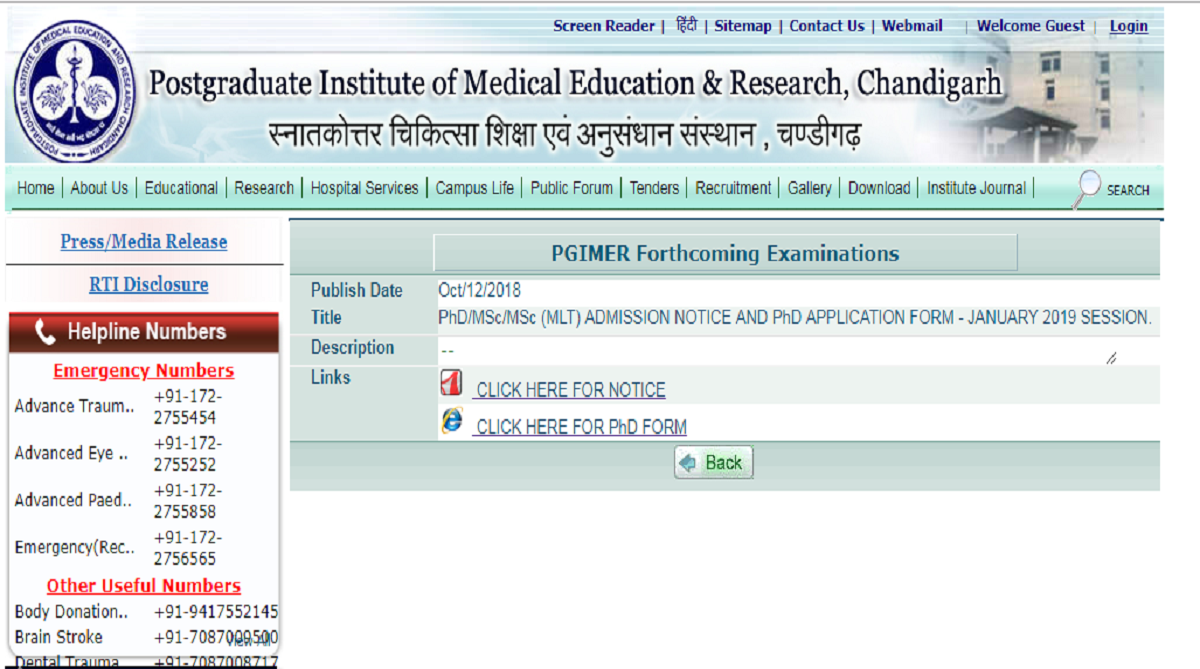 PGIMER Chandigarh releases the online application form for PhD/MSc courses | Apply now at pgimer.edu.in