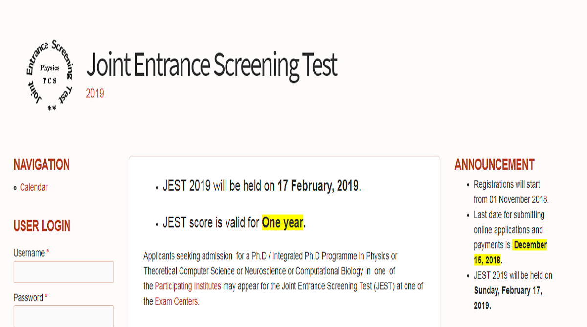 JEST 2019: Online application process to begin from November 1, check more details here