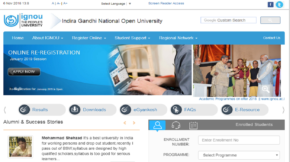 IGNOU Admissions 2019: Online registration process for January session starts, apply before December 31 at www.ignou.ac.in