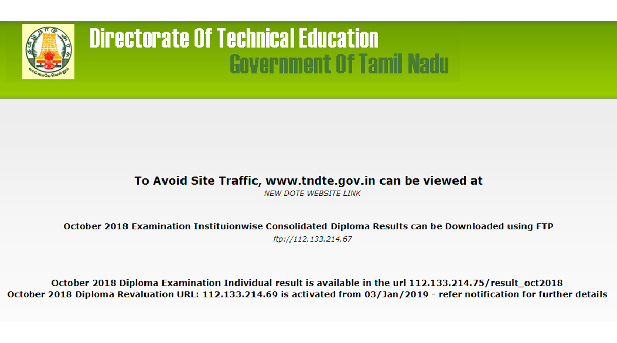 TNDTE Diploma Result 2018 for October exam released at tndte.gov.in | Check via direct link