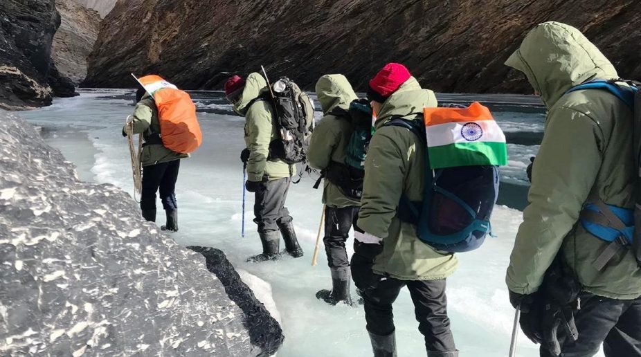 IAF contingent, Indian Air Force, Chadar Trek, 70th Republic Day, Zanskar River, Air Force Station Thoise, Wng Cdr Vikrant Uniyal, Army Mountaineering Institute Siachen