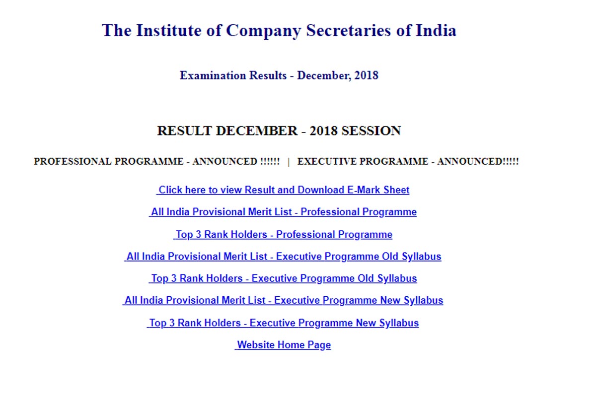 ICSI result 2018 for CS Professional, Executive programmes declared on icsi.edu | Check topper list