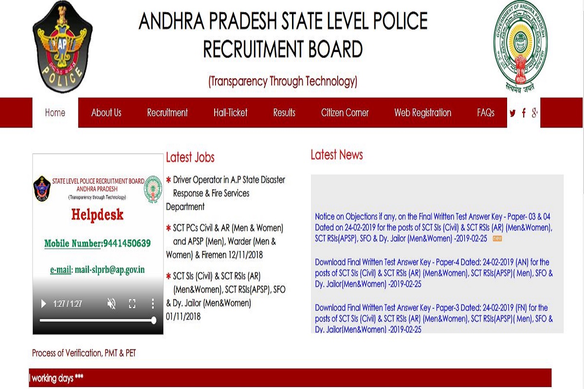 AP Police SI mains answer key declared at slprb.ap.gov.in | Direct link here