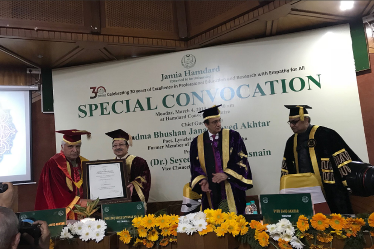 Javed Akhtar receives honorary doctorate from Jamia Hamdard University