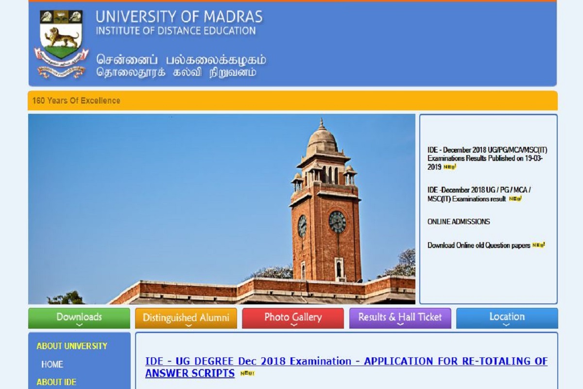 Madras University distance education results 2018 declared at ideunom.ac.in, steps to download here