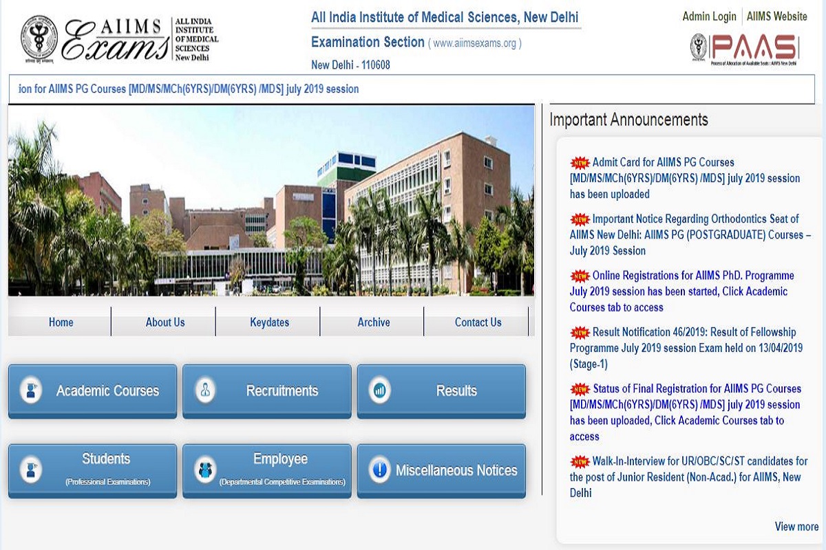 AIIMS PG admit cards 2019, All India Institute of Medical Sciences, aiimsexams.org, AIIMS PG admit cards