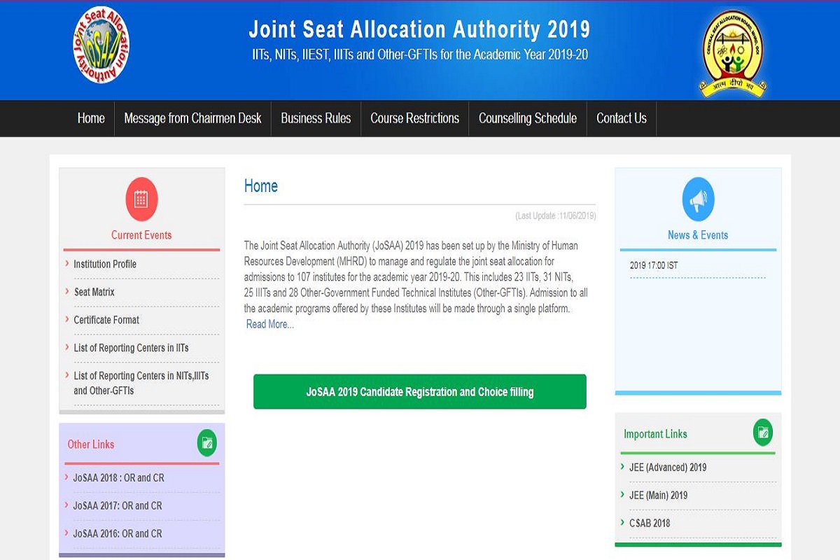 JoSAA 2019: Counselling schedule released, choice filling process starts at josaa.nic.in