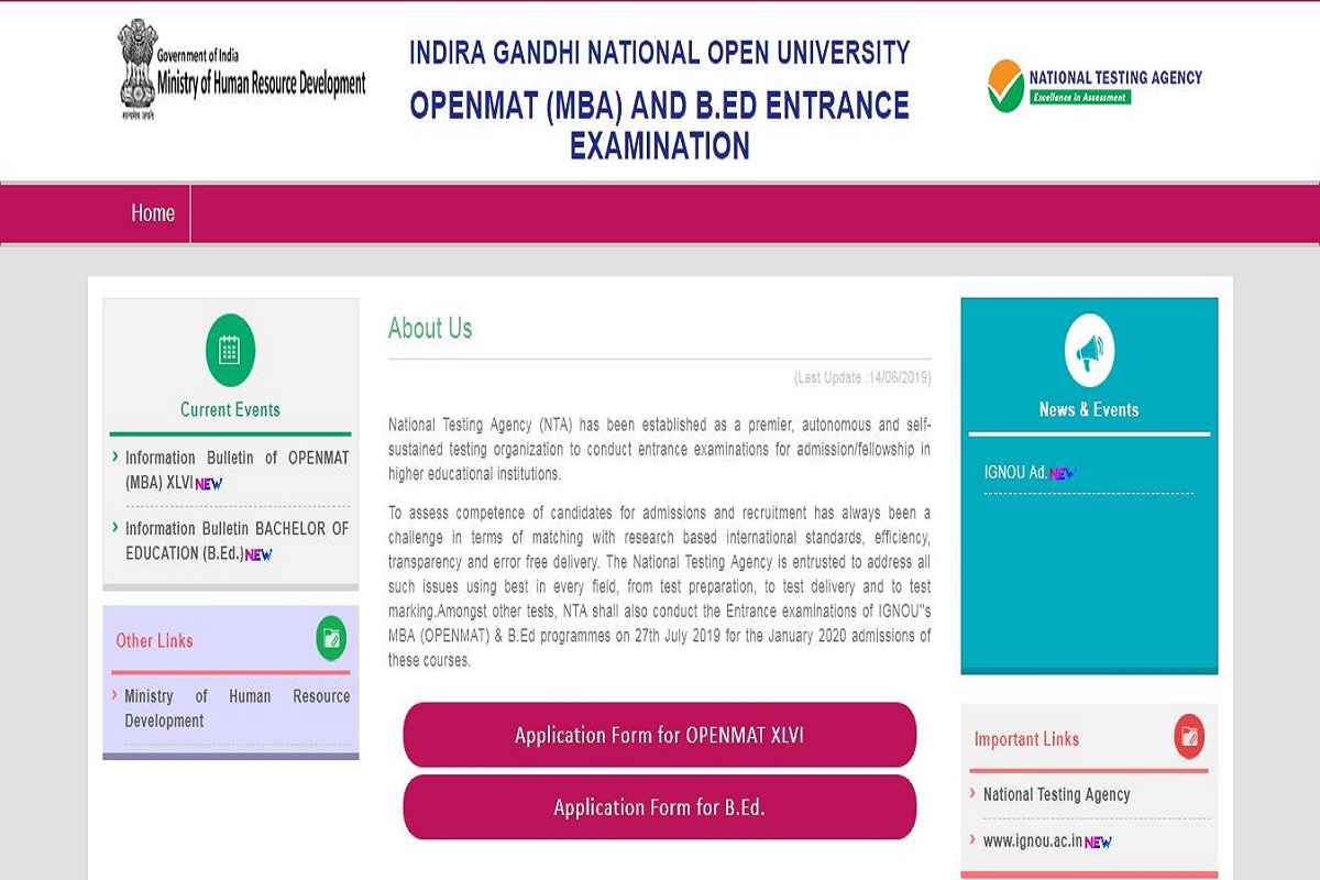 IGNOU OPENMAT 2019: Registration process to end soon, apply by July 1 at ntaignou.nic.in