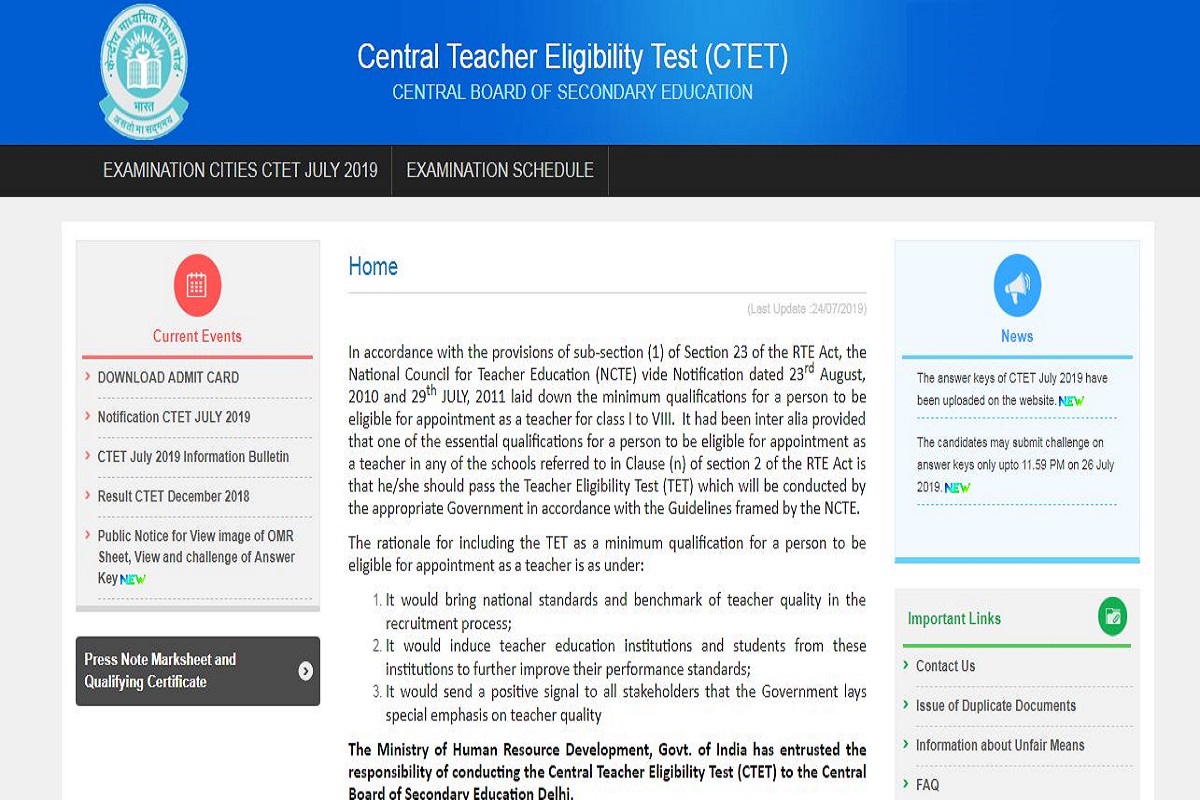 CBSE CTET answer key 2019 released at ctet.nic.in | Direct link to check answer keys here