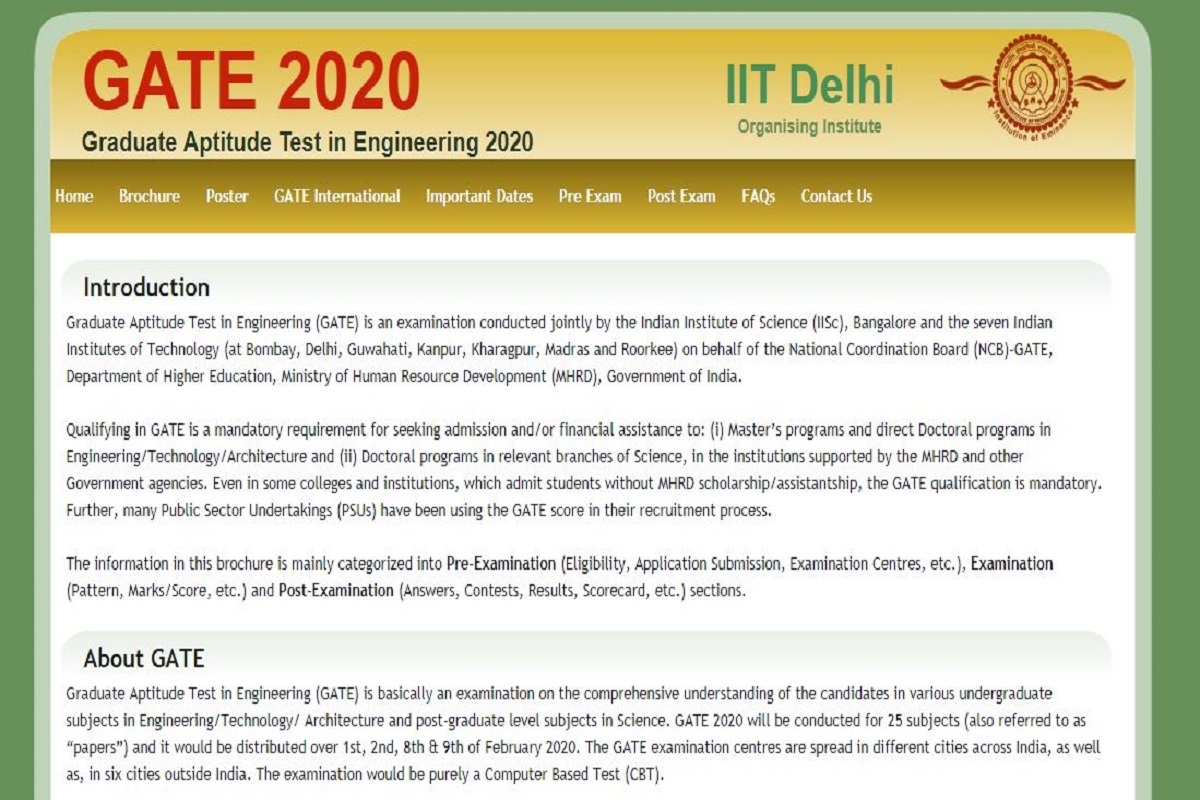 GATE 2020: Important dates released at gate.iitd.ac.in, registration process to start from September 3