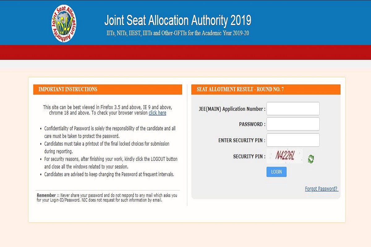 JoSAA round 7 seat allotment results 2019 published at josaa.nic.in | Direct link available here