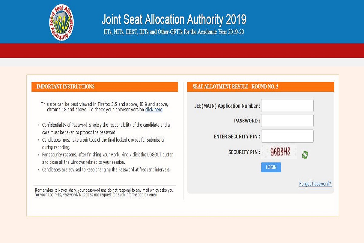 JoSAA third round seat allotment results 2019 declared at josaa.nic.in | Check via direct link here