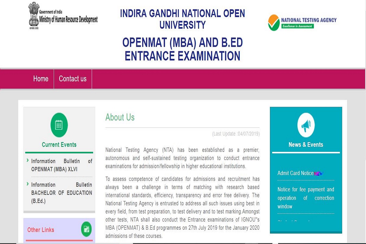 IGNOU OPENMAT/ B. Ed entrance test admit cards 2019 released at ntaignou.nic.in | Direct link here