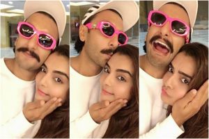 Ranveer, Vaibhavi poses for unmissable selfies, his neon pink shades steal the show