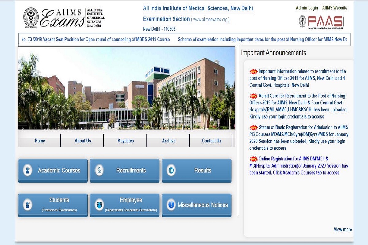 AIIMS Nursing Officer admit cards 2019 released at aiimsexams.org | Download now