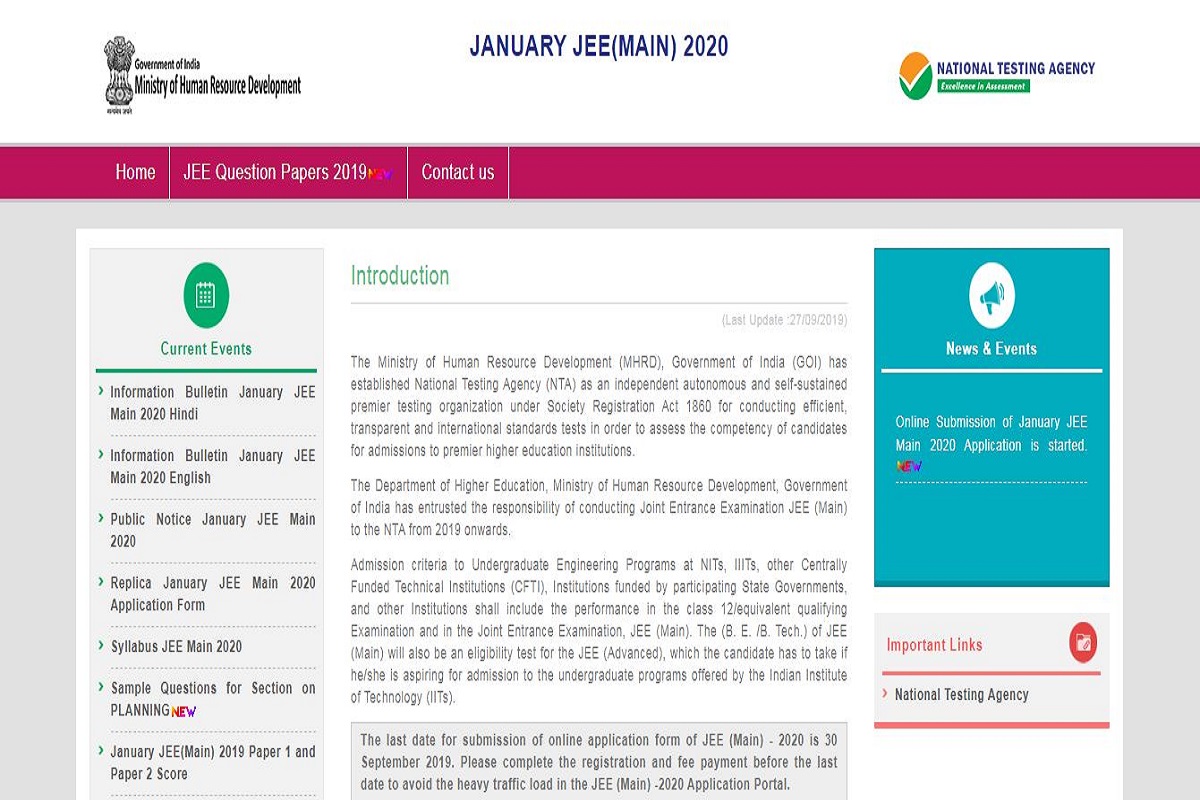JEE Main 2020: Online registration process to end soon, apply now at jeemain.nic.in