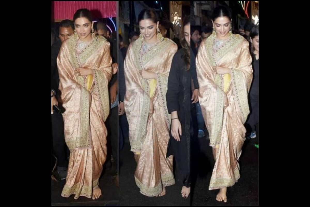 Deepika Padukone attends Ganesh Utsav in pastel green Sabyasachi sari