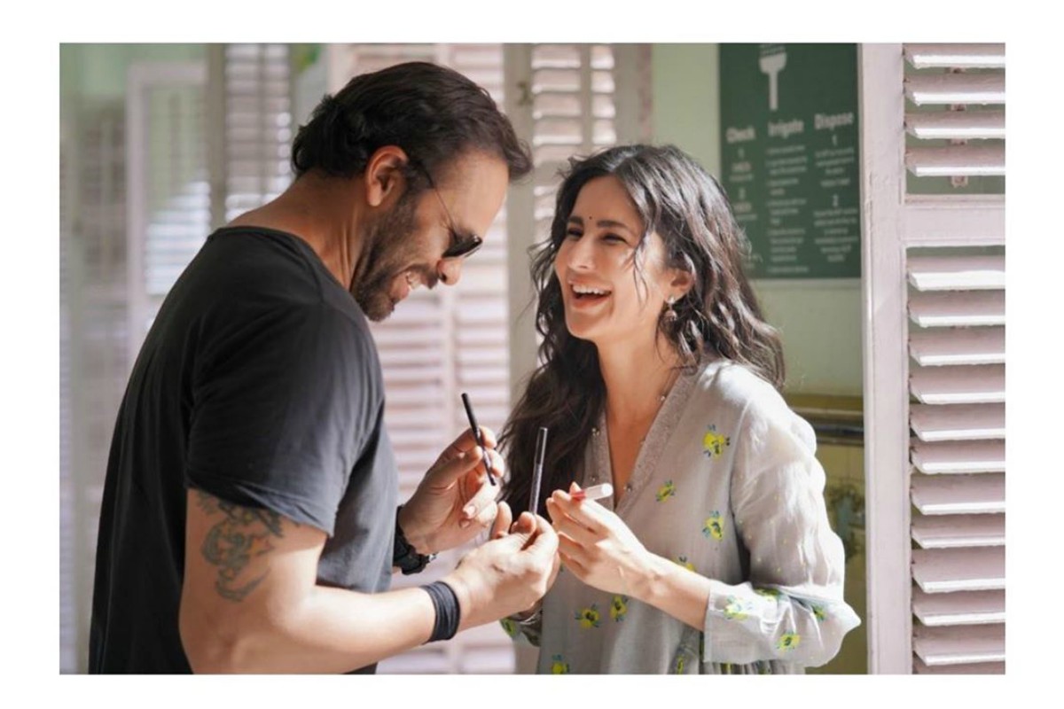 Katrina Kaif shares a moment with Rohit Shetty on Sooryavanshi sets