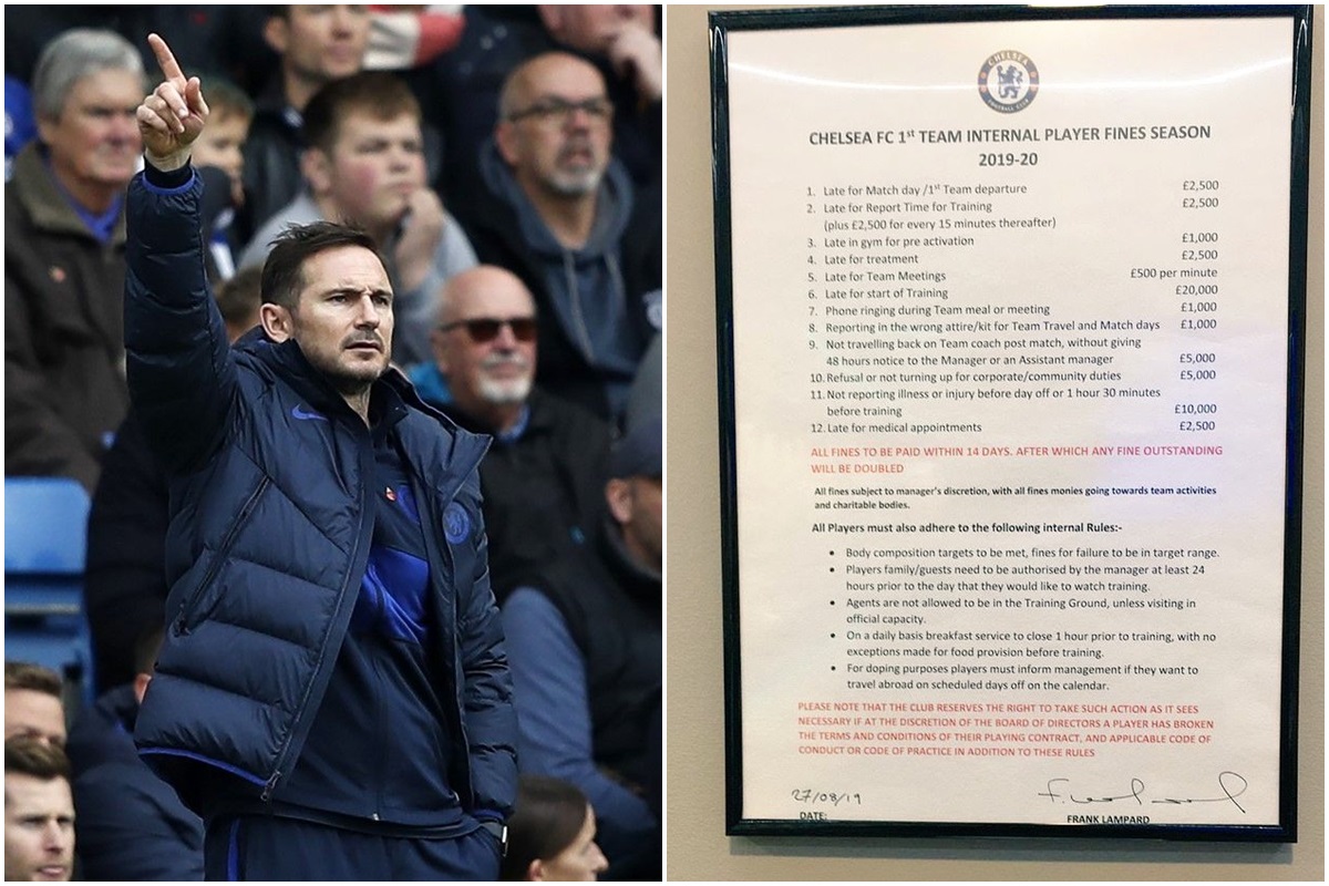 20,000 pounds for turning up late for training; Chelsea boss Frank Lampard trying to instill discipline