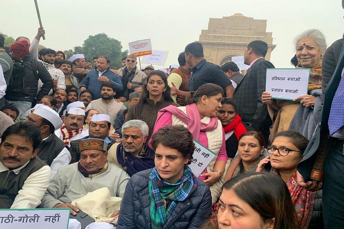 Priyanka Gandhi protests at India Gate against police action on Jamia students, Citizenship Act