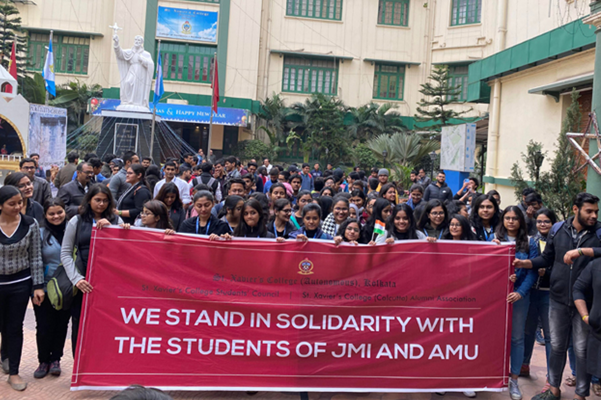 Xaverians rally in solidarity with JMI, AMU students