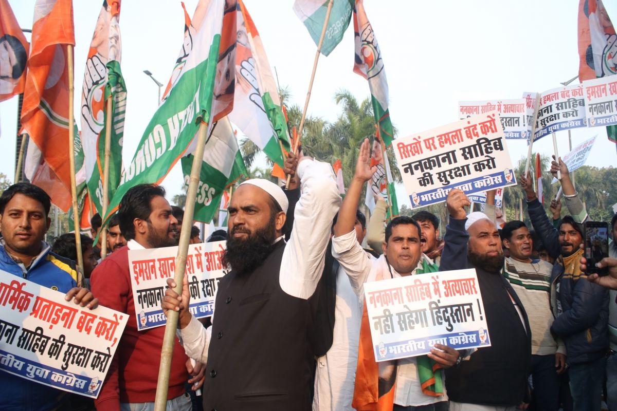 Congress stages protest outside Pakistan High Commission against attack on Nankana Sahib Gurdwara