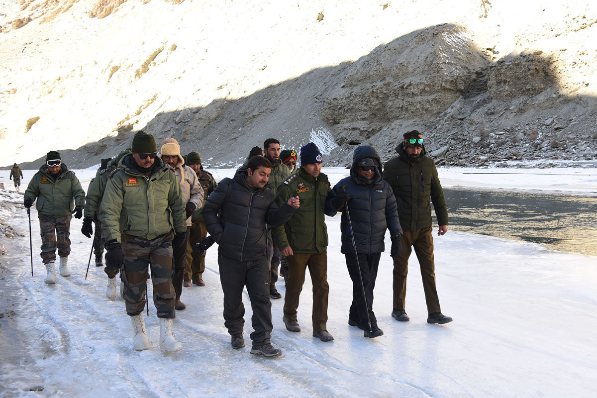 Lt Governor Mathur treks on frozen Zanskar river in Ladakh