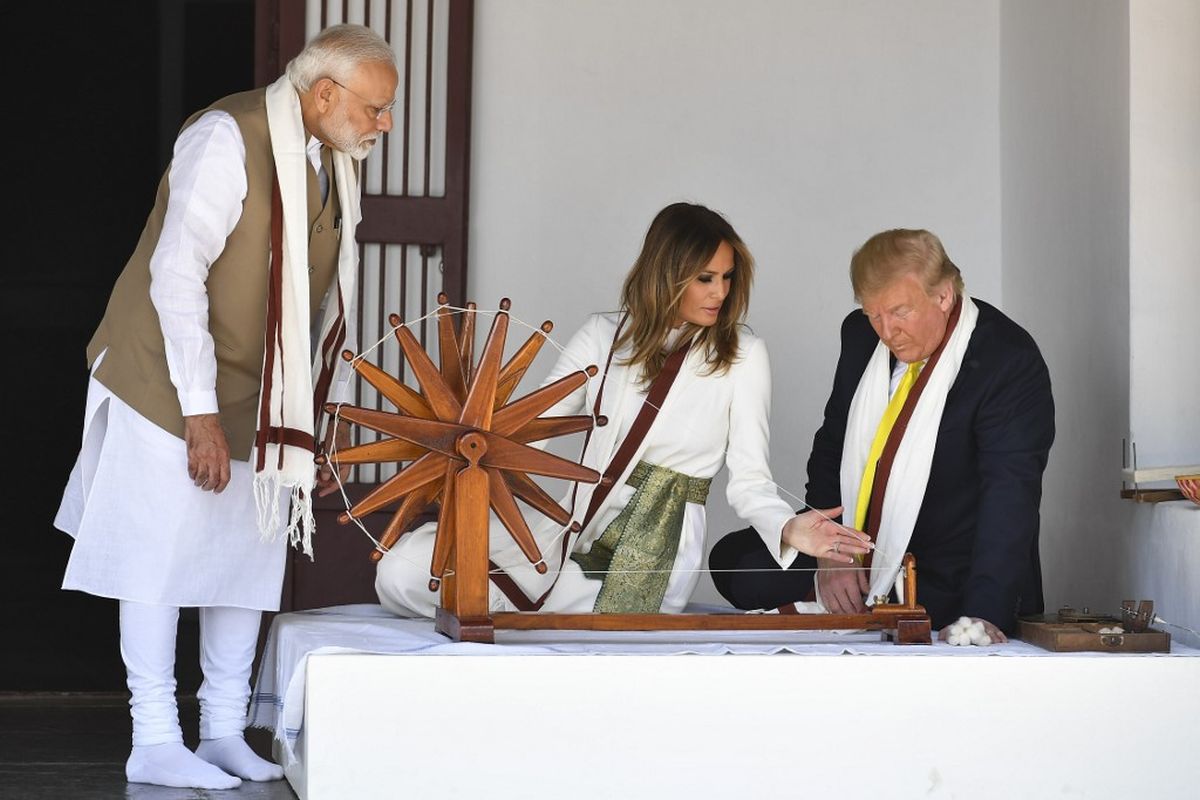 Trump spins Mahatma Gandhi’s Charkha at Sabarmati Ashram, praises ‘great friend’ PM Modi