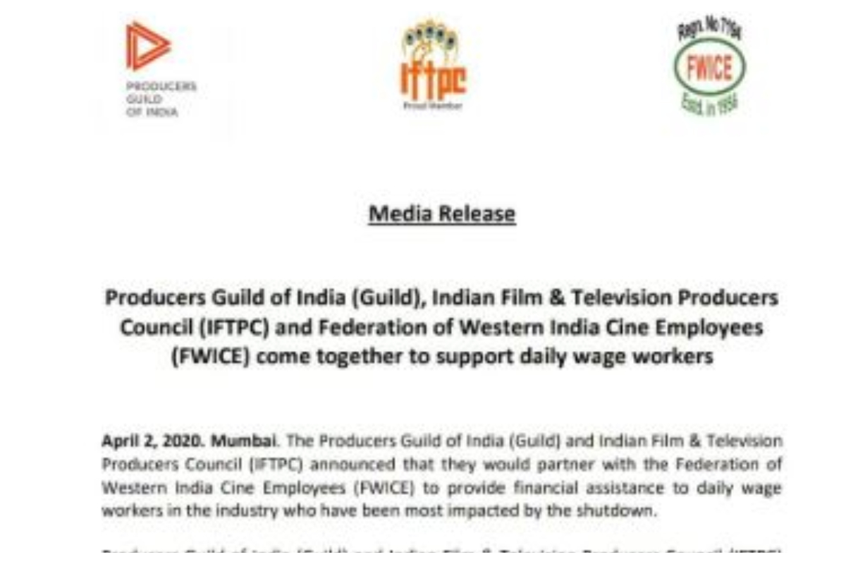Producers Guild, IFTPC, FWICE come together to support daily wage workers