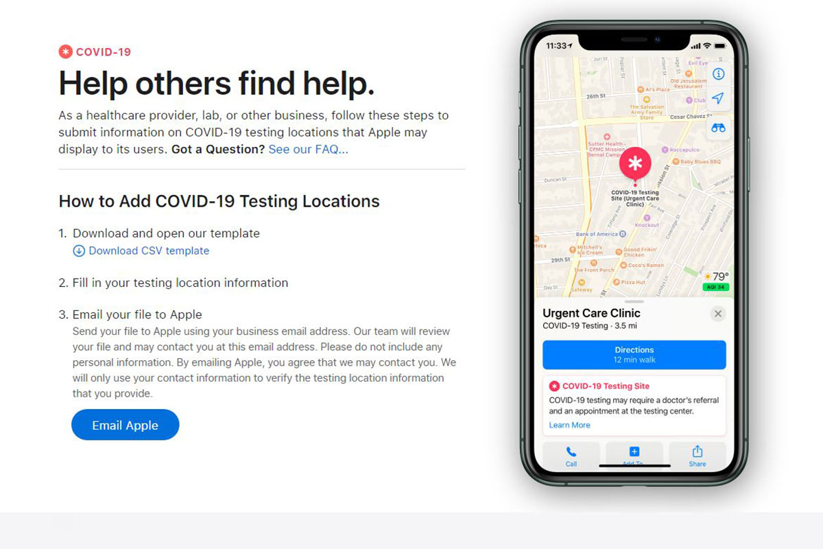 Apple Maps now shows COVID-19 testing sites across 50 states of US