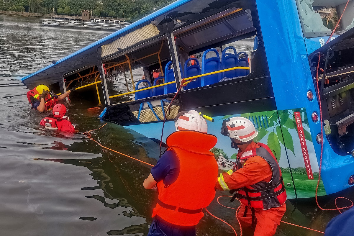21 dead, 15 injured after bus falls into lake in China’s Guizhou province; rescue operations continue