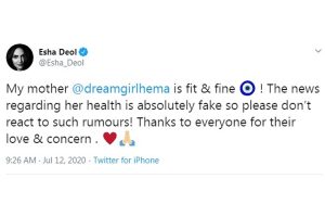 Esha Deol debunks rumours of Hema Malini’s ill health
