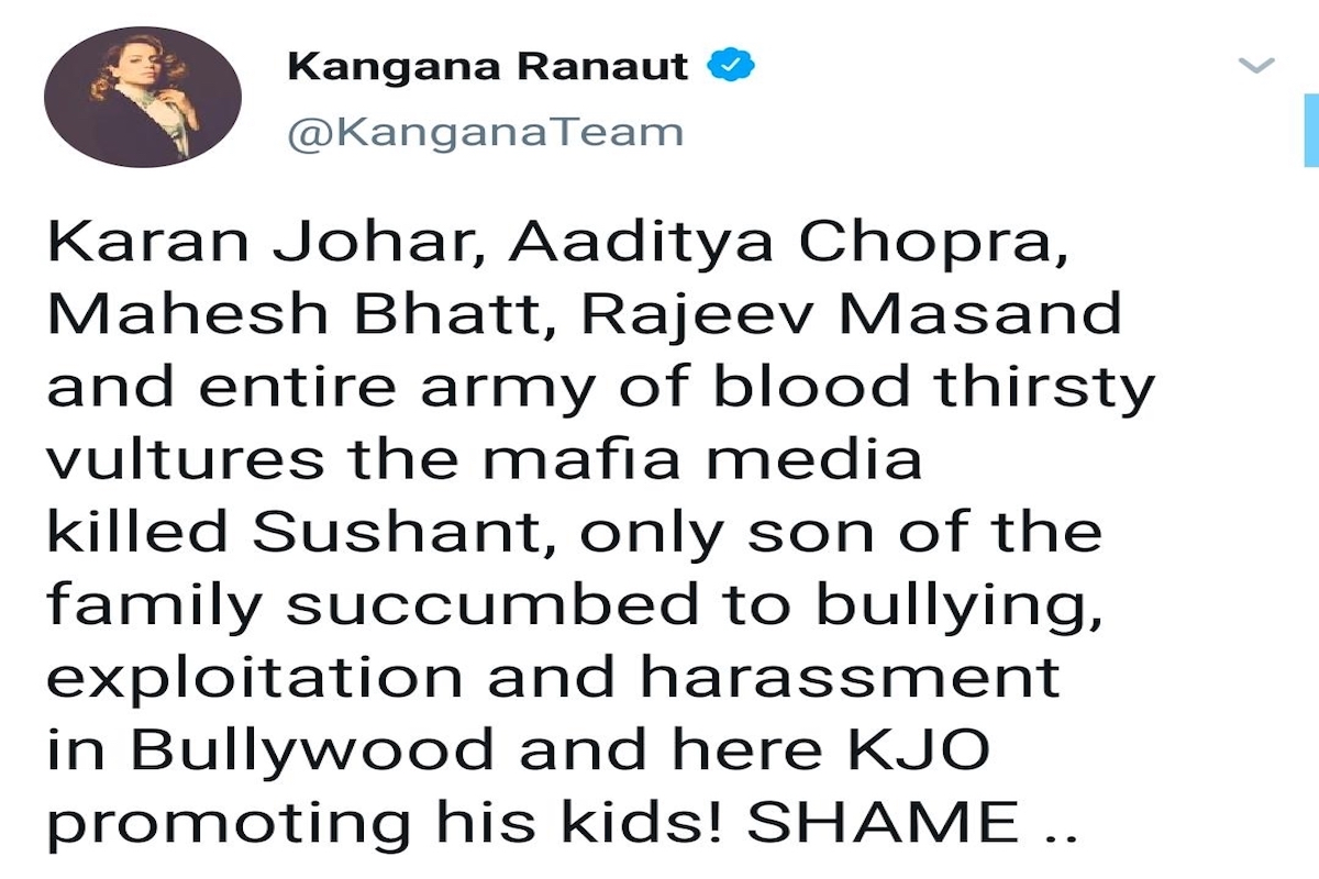 Kangana Ranaut: Karan Johar, Aditya Chopra, Mahesh Bhatt ‘killed Sushant’