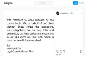 Mahesh Bhatt to take legal action against Luviena Lodh over video alleging harrassment