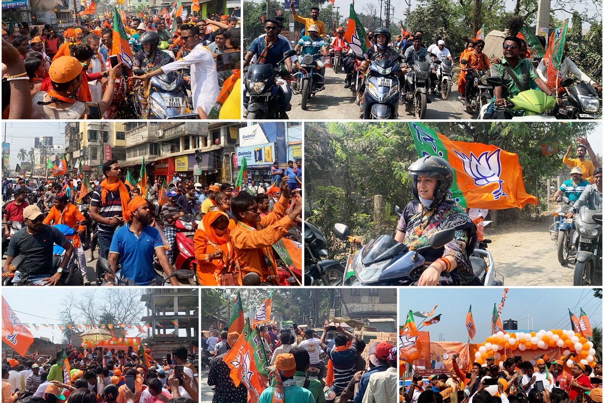 On scooter, Smriti Irani leads BJP rally