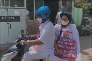 Mamata Banerjee rides electric scooty to Nabanna in protest against petrol price hike