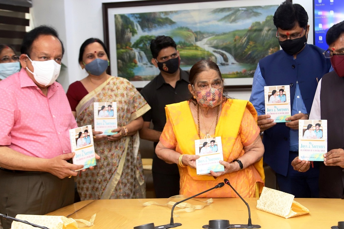 Dr Harsh Vardhan unveils Dr Krishna Saksena’s book My Joys and Sorrows – as a Mother of a Special Child