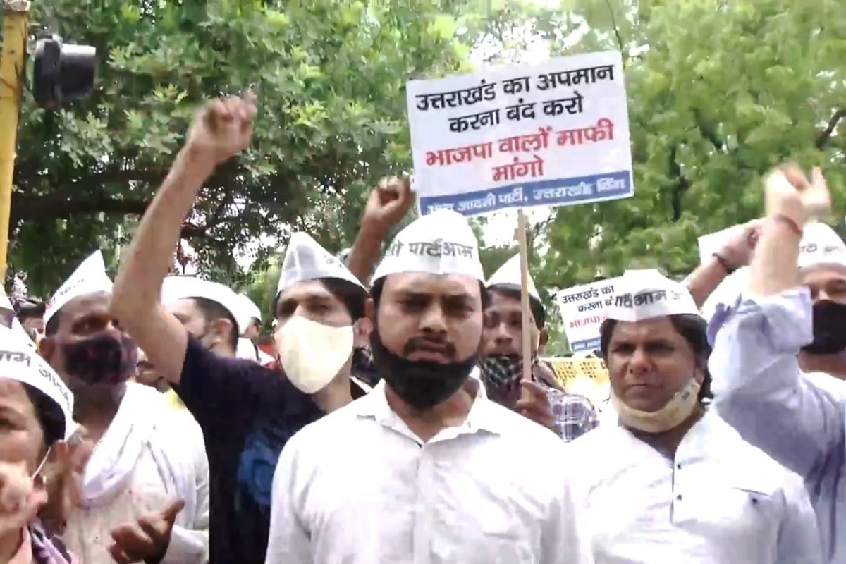 AAP protests outside BJP HQ on latter’s spokesperson’s ‘Rewari’ remark