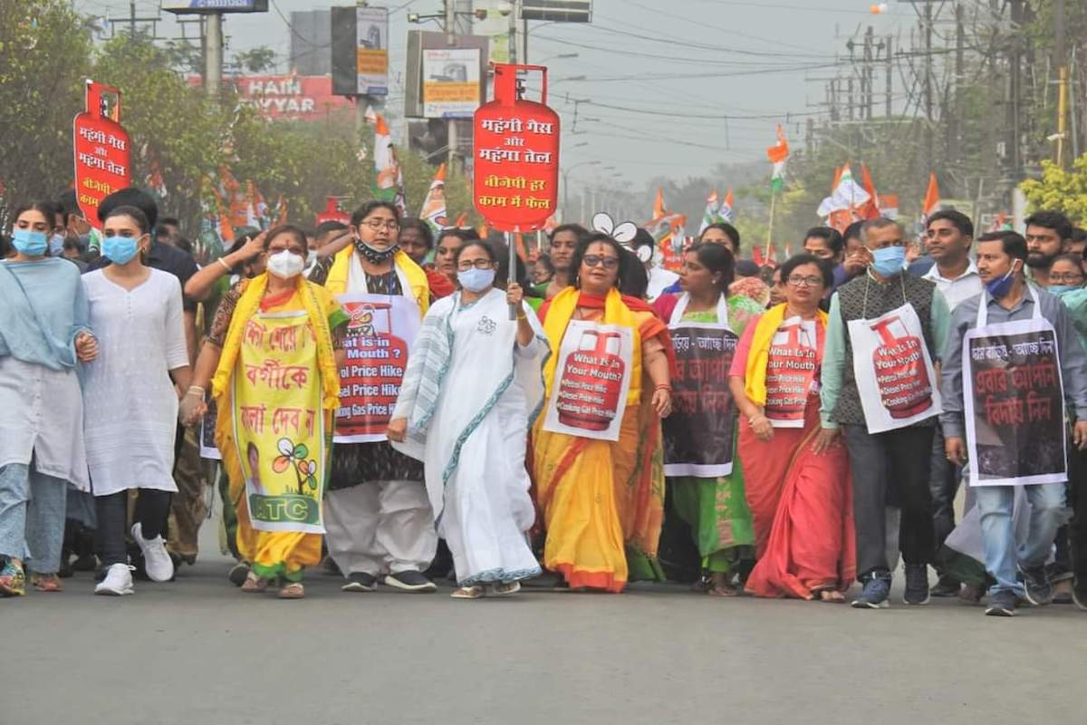 TMC protests across state over spiralling fuel prices