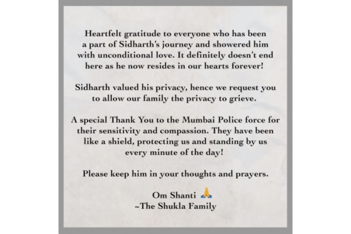 Sidharth’s family issues appeal: ‘Respect our privacy’