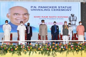 Kovind unveils statue of P N Panicker who launched a movement for libraries and literacy