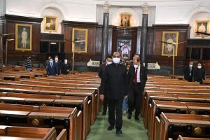 LS Speaker inspects Parliament House ahead of Budget Session