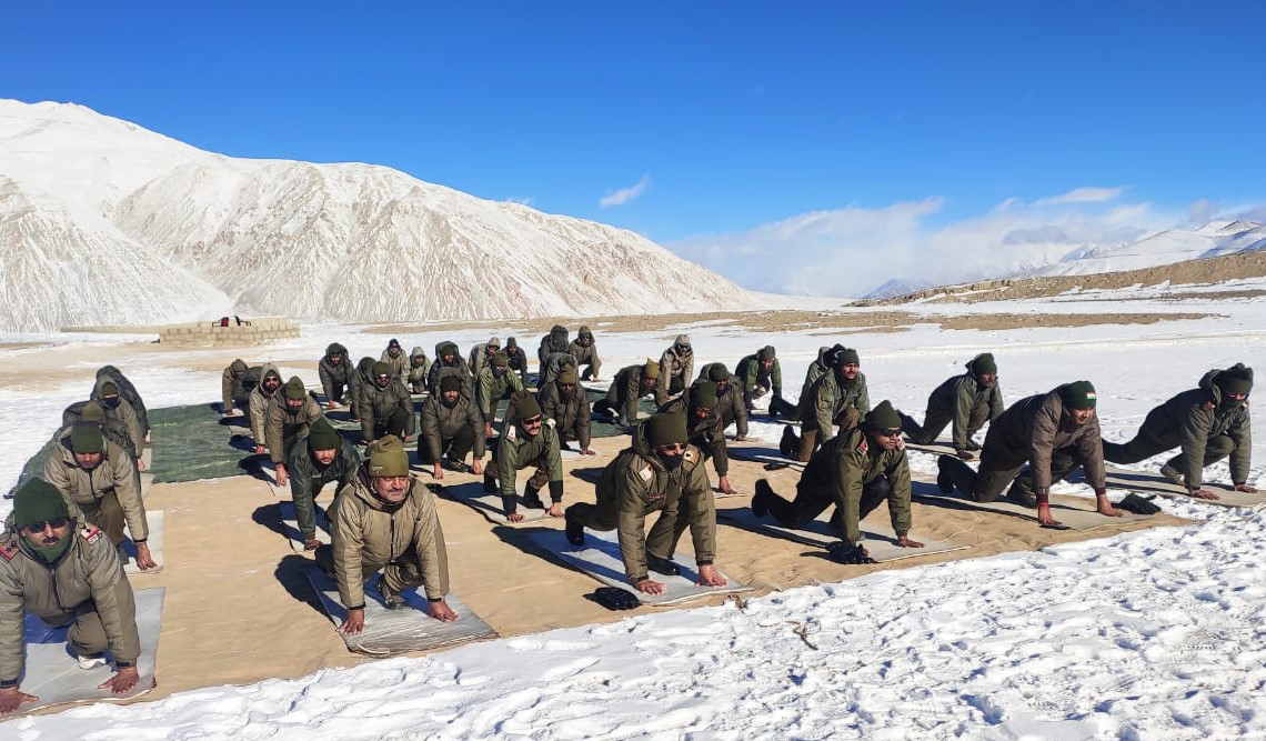 ITBP perform Yoga at height of 15,000 feet in snow-covered Himalayas