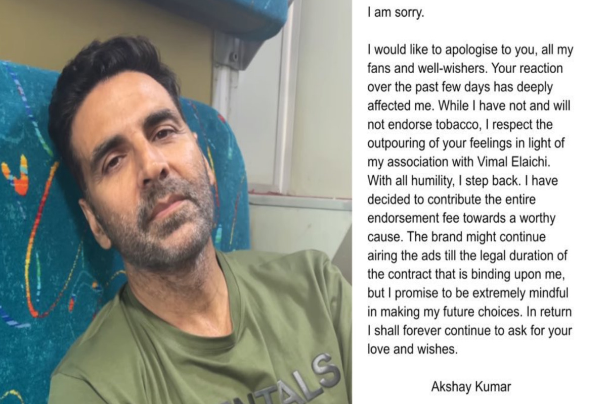 Akshay Kumar issues an apology note to fans for Vimal’s ad