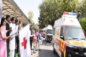 Mandaviya flags off Indian Red Cross Society Ambulances