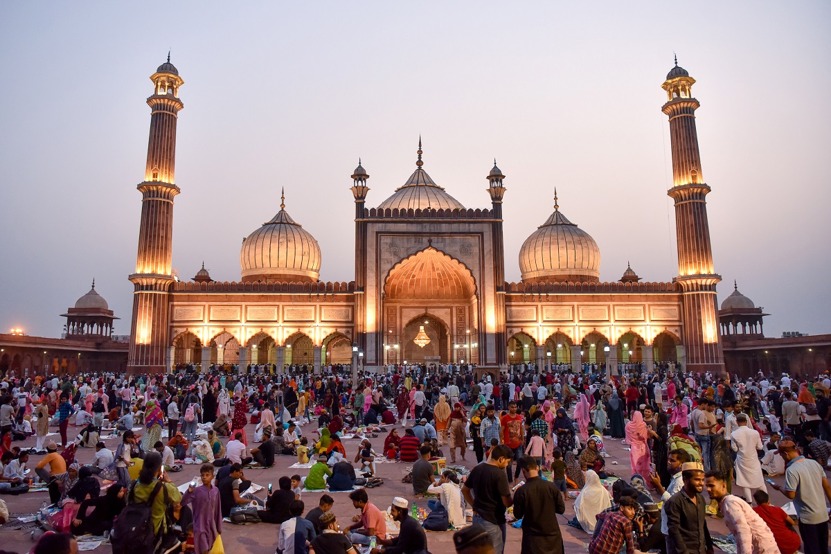 Delhi: Devotees in large numbers offer Namaz at Jama Masjid on Eid-Ul-Fitr