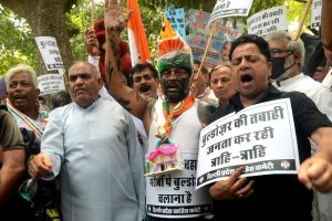 Delhi Congress stages protest over encroachment drive near BJP HQ