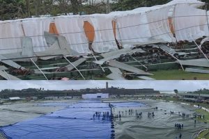 Stand collapses in heavy rain at Galle Stadium
