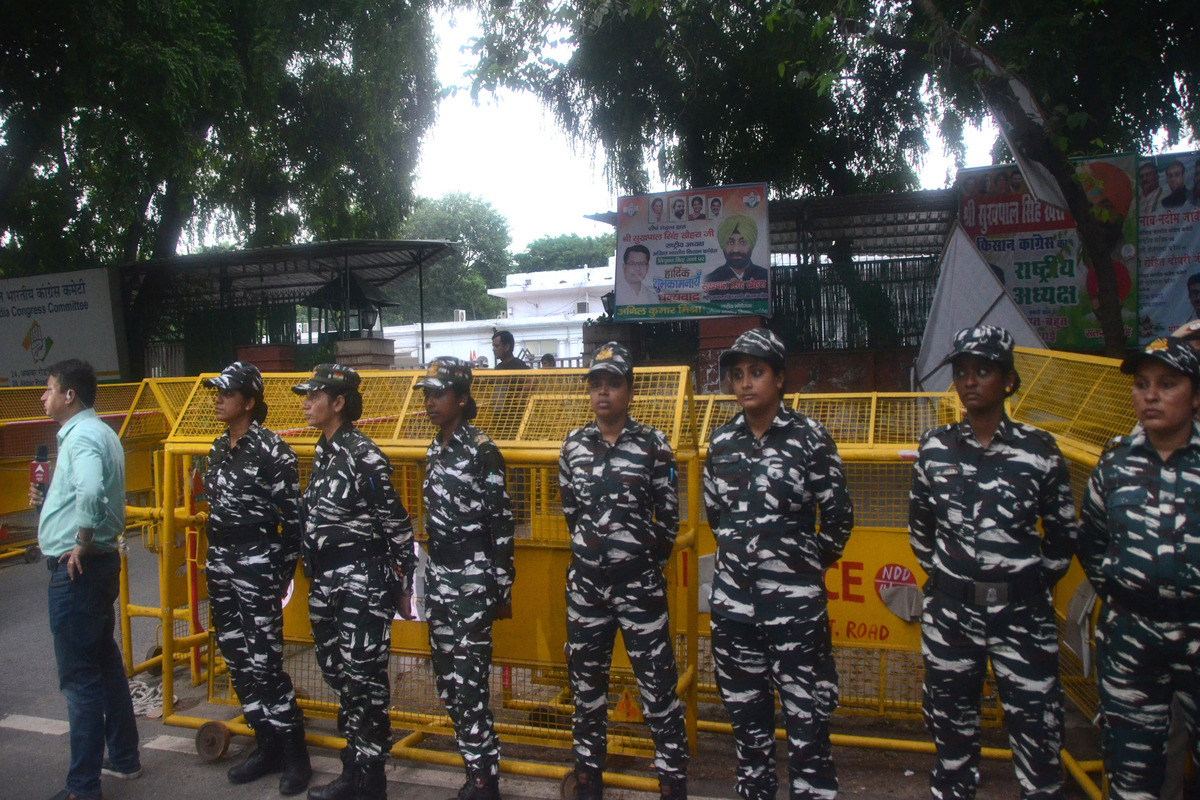 Huge Security deployed outside AICC HQ, in the capital on Wednesday.-----Subrata Dutta----03--08--22.